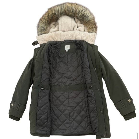 Halogen Utility Coat Faux Fur Lined Hooded Anorack Jacket, Army Green, Size S/P - Picture 8 of 13
